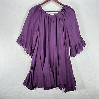 #ad Angel Heart Boutique Dress Womans Medium Purple Shift Ruffle Iridescent Boho $25.00