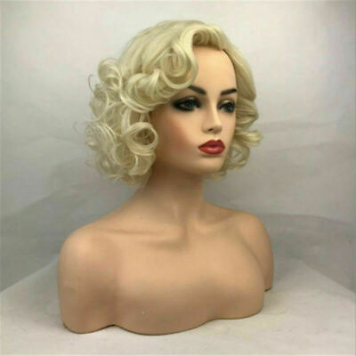 #ad Women Wig Short Wavy Curly Wig Ladies Hair Fluffy Wig Blonde Cosplay Wigs GBP 10.98
