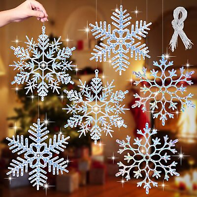 #ad 6pcs Large Snowflakes Ornaments 12” Plastic Glitter Snowflake Decorations fo... $26.29