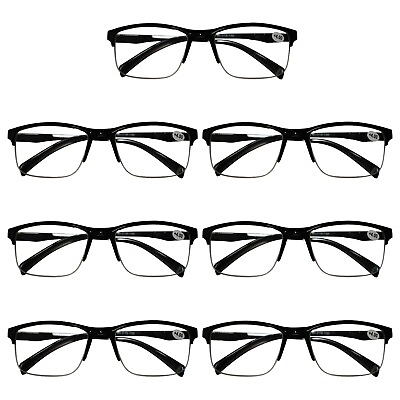 #ad 7 Packs Mens Unisex Half Frame Square Reading Glasses Black Spring Hinge Readers $14.69