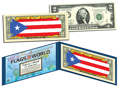 #ad PUERTO RICO Flags of the World Genuine Legal Tender U.S. $2 Bill Currency $15.95