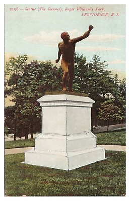 #ad Providence Rhode Island Vintage Postcard c1912 The Runner Statue Williams Park $5.65