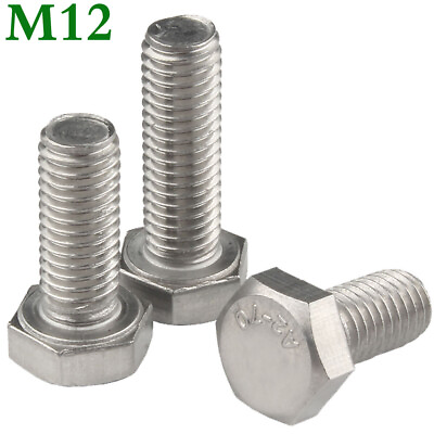 #ad M12 1.75 304 Stainless Steel Full Thread Hex Bolts Hex Cap Head Screws DIN 933 $10.38