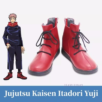 #ad Anime Jujutsu Kaisen Itadori Yuji Cosplay Boots Custom Red PU Leather Shoes Prop $47.57