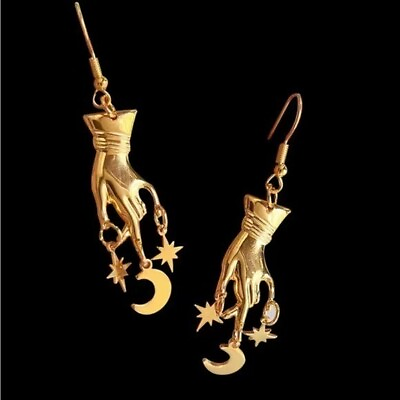 #ad Gold Black Magic Earrings Witch Hand Earrings Halloween Earrings w gift box $16.99