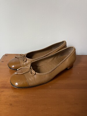 #ad Authentic Vintage Chanel Ballet Flats Camel Brown Leather Patent Toe 39 $200.00