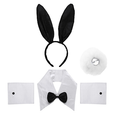 #ad Bunny Costume Accessories Set Rabbit Ears Headband Collar Cuffs Plush TailPin $8.50