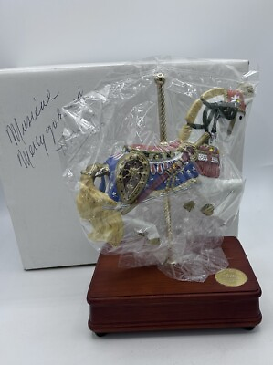 #ad Heritage House Love Story Music Box Horse Carousel Limited Edition Wooden Base $39.99