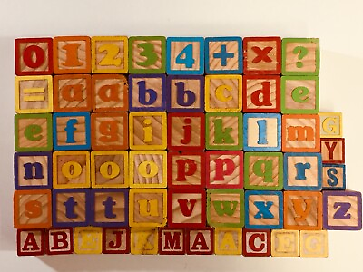 #ad Lot of 55 Vintage Wooden Miscellaneous Sized ABC Alphabet Toy Letter Blocks GUC $27.95