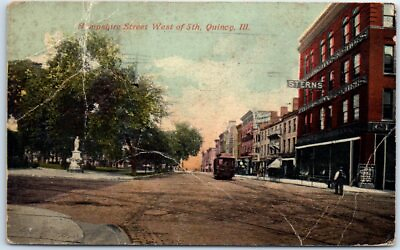 #ad Postcard Hampshire Street West of 5th Quincy Illinois $3.46