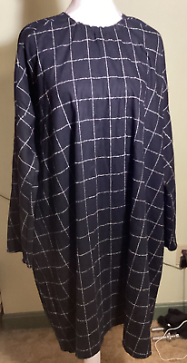 #ad HACHE Blue amp; White Windowpane Size 46 Wool Blend Boxy Shift Dress Made In Italy $199.99