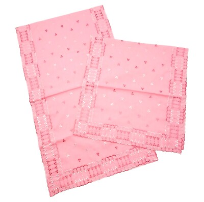 #ad Embroidered Table Runner Set Pink White Valentines Baby Wedding Shower Set Of 2 $16.99
