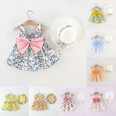 #ad Toddler Baby Kids Girls Suspenders Floral Princess Dresses Hat Clothes Outfits $14.99