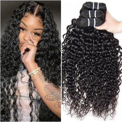 #ad Deep Wave Curly THICK 100% Unrpocessed Virgin Human Hair 3 Bundles Weave Weft US $313.99