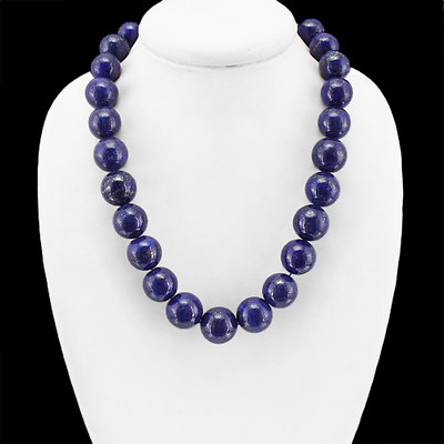 #ad EXCELLENT SHINING 1269.00 CTS NATURAL BLUE LAPIS LAZULI ROUND BEADS NECKLACE DG $24.99