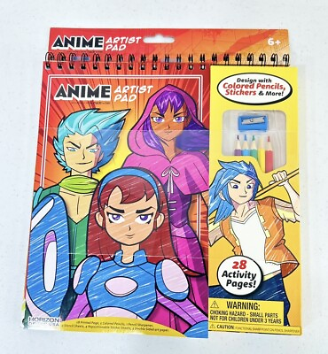 #ad Horizon Anime Artist Pad Coloring Activity Flip Pad w Colored Pencils28 Pages $11.37