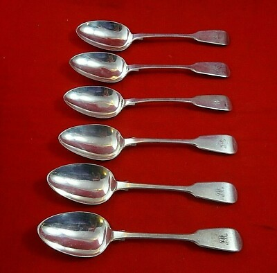 #ad 6 English London Coin Silver Place Soup Spoons #4512 $329.00