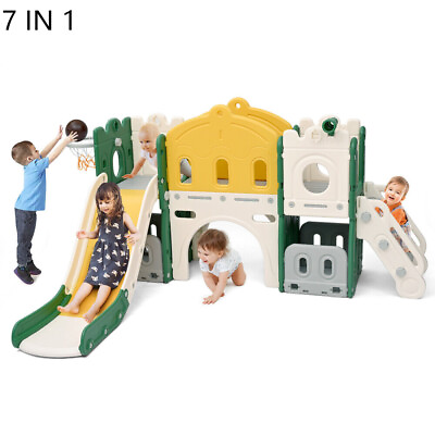 #ad 7 in 1 Toddler Slide Indoor Outdoor Freestanding Playground Kit Kids W tunnel $245.99