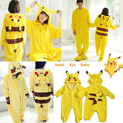 #ad Adult Kids Kigurumi Pikachu Pajama Cosplay Christmas Halloween Costume Sleepwear $27.54