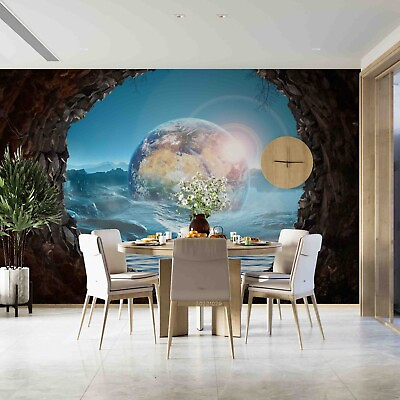 #ad 3D Stone The Earth Sun Mountain Self adhesive Removeable Wallpaper Wall Mural1 $44.99