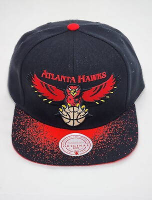 #ad Mitchell amp; Ness NBA Atlanta Hawks Black Snapback Adjustable Hat Cap Spray Paint $34.00