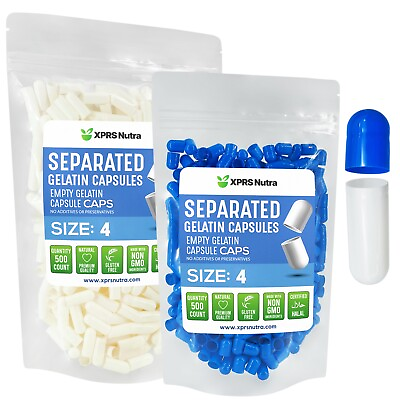 #ad Size 4 Blue White Separated Empty Gelatin Capsules Kosher Gel Gelcaps Gel Caps $19.89