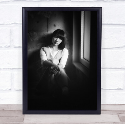#ad Ichigo Asian woman short hair window black and white Wall Art Print GBP 9.99