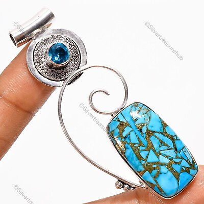 #ad Lab Created Spiny Copper Turquoise Gemstone Pendant 925 Sterling Silver Jewelry $13.95