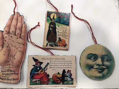 #ad Vintage Handmade Halloween Ornaments Moon Witch Palm Reading $18.99