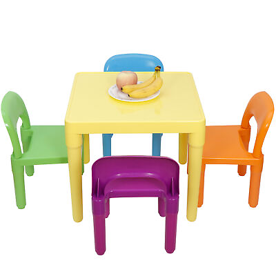 #ad Plastic Kids Table And 4 Chairs Set Toddler Reading Writing For Boys Or Girls $52.58