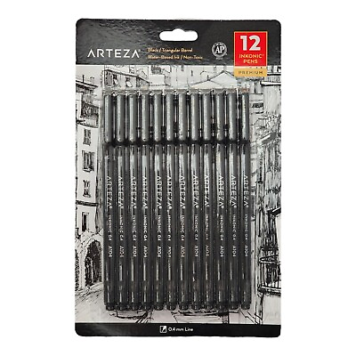 #ad Arteza Inkonic Premium Fineliner 0.4mm Black Pens Pack of 12 Sketching Art Notes $9.48