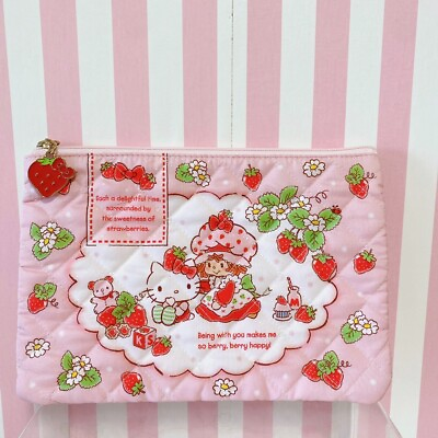 #ad Sanrio Strawberry Shortcake Hello Kitty Collaboration Pouch Pink Strawberry Rare $110.00