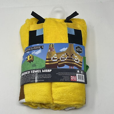 #ad MINECRAFT Hooded Kids Towel Wrap 100% Cotton Gold Black Brown Bath Summer New $12.00