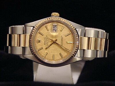#ad Rolex Datejust Mens Two Tone Stainless Steel Yellow Gold Watch Linen Dial 1601 $4311.98