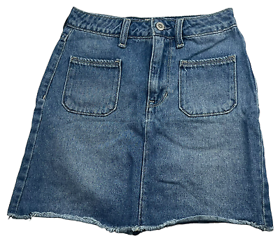 #ad Hollister Womens Denim Skirt size 0 ultra high rise Skirt Light Wash Blue Cotton $9.04