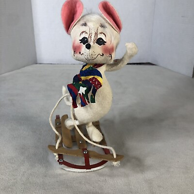 #ad Annalee Mobilitee Doll 9” Christmas Mouse On Wooden Sleigh Standing $11.10