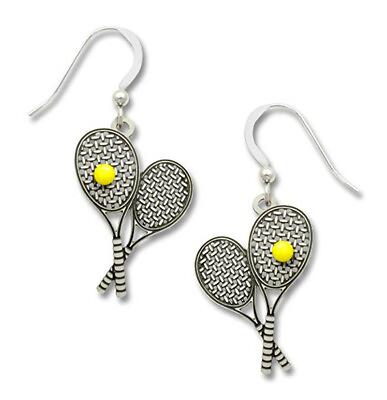 Sienna Sky TENNIS RACQUET amp; YELLOW BALL Earrings STERLING ear wires 1749 Box $21.84