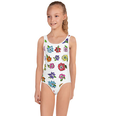 #ad All Over Print Kids Swimsuit One piece Girl Swimwear Pink Flower Purple Flower $23.00