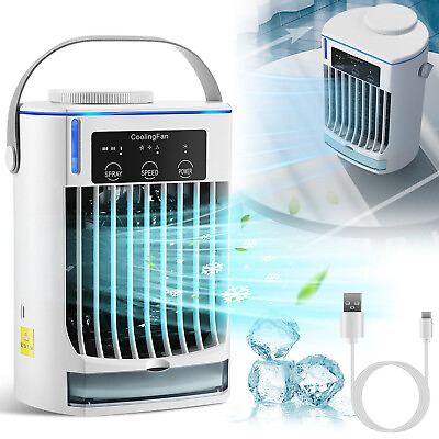 #ad 4 in 1 Portable Cooler Air Conditioner Fan Cold Mist Air Humidifier Table Fan $39.33