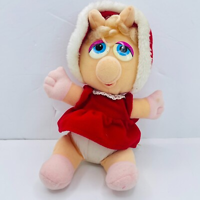 #ad Vintage Baby Miss Piggy Christmas Plush 1987 11quot; Jim Henson Muppets Red Dress $17.99