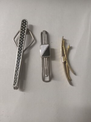 #ad Vintage Antique Tie Clips Lot Of 3 Swank Hickock Mid Century $14.99