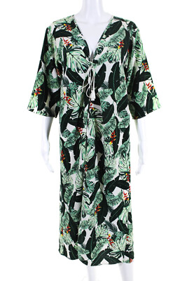 #ad Rachel Zoe Womens 3 4 Sleeve Leaf Floral Print Cover Up White Green One Size $40.81