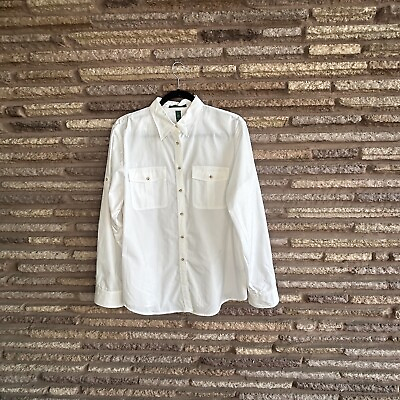 #ad Lauren Ralph Lauren White Classic 100% Cotton Button Front Shirt Size Large $30.00