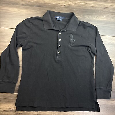 #ad Ralph Lauren Shirt Kids Large Black Polo Long Sleeve Large Pony $13.76