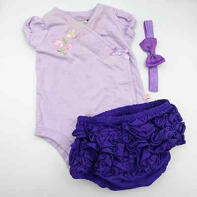 #ad 0 3M month Purple Baby Infant Girl Romper One Piece Ruffle Diaper Cover Bow Set $12.42