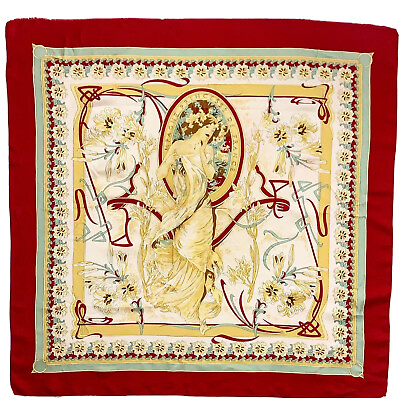 #ad MAPGNE PRINCESS DE FRANCE RED LARGE Silk Scarf 35 34 in MADE IN FANCE #A61 $23.80
