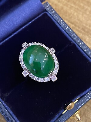 #ad GIA Untreated Jade Oval Cabochon and Diamond Vintage Platinum Ring HM2258AE $7275.00