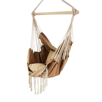 #ad Indoor Outdoor Hammock Chair Hanging Rope Swing 440Lbs Side Pocket Cocoon Cotton $24.94