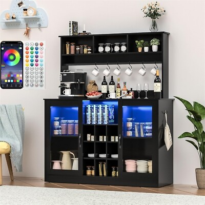 #ad High Gloss LED Coffee Liquor Bar Cabinet with Storage60000 color LED Lights $237.49