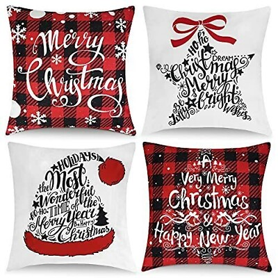 #ad 4 Pack Christmas Throw Pillow Covers Christmas Decorations for Bedroom 18 x18 $10.98